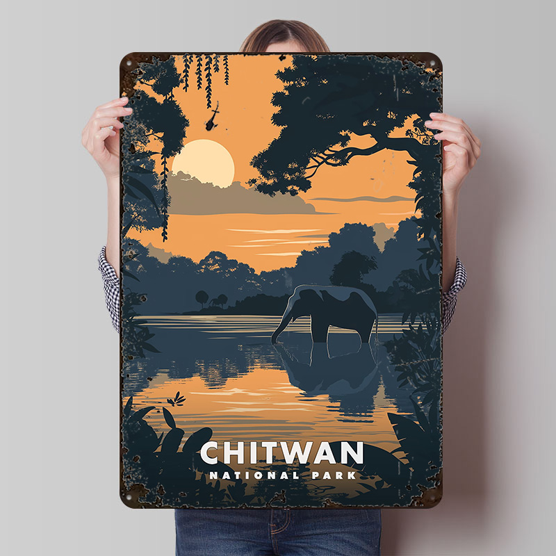 Retro Poster Gaming - Chitwan National Park Metal Poster Customized
